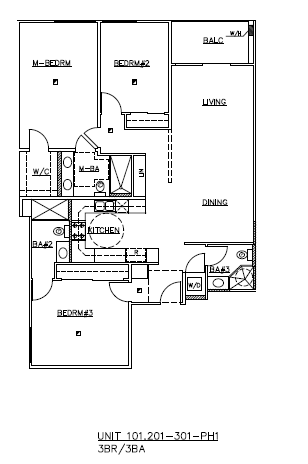Floor plan for 3 beds, 3 baths, 1533 sqft